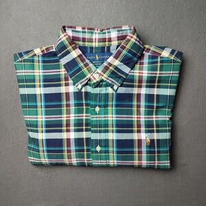 Ralph Lauren Shirt Mens Extra Large Green Plaid Classic Button Down Flesh Pony